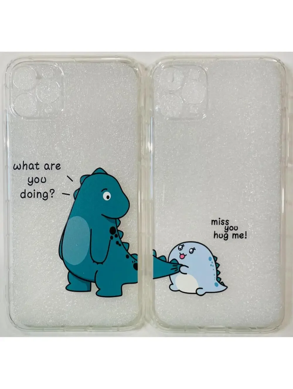 Cute Cartoon Dinosaur Clear iPhone 12/11/XR/XS/X/8/7 Phone Case Cover SET OF 2